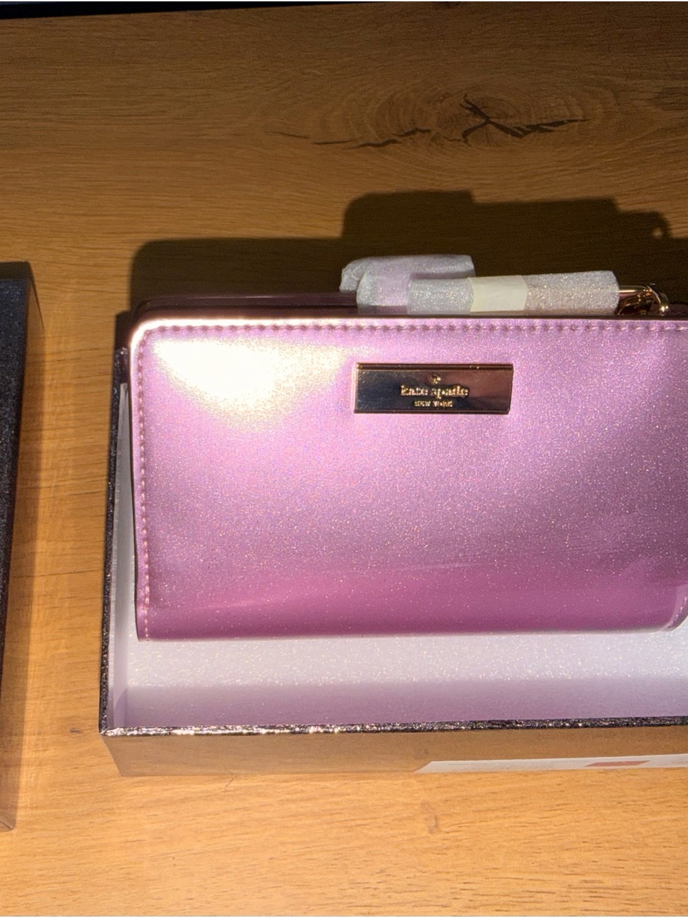 kate spade Shimmering Pink Zip-Around Wallet with Gold Plaque